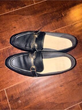 Women’s Black Leather Bit-Detail Loafers